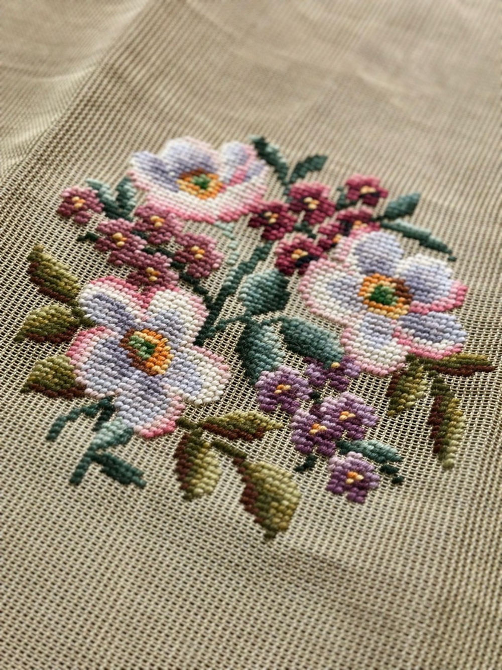 Pair of Vintage Bucilla Decorator Needlepoint Floral Canvases